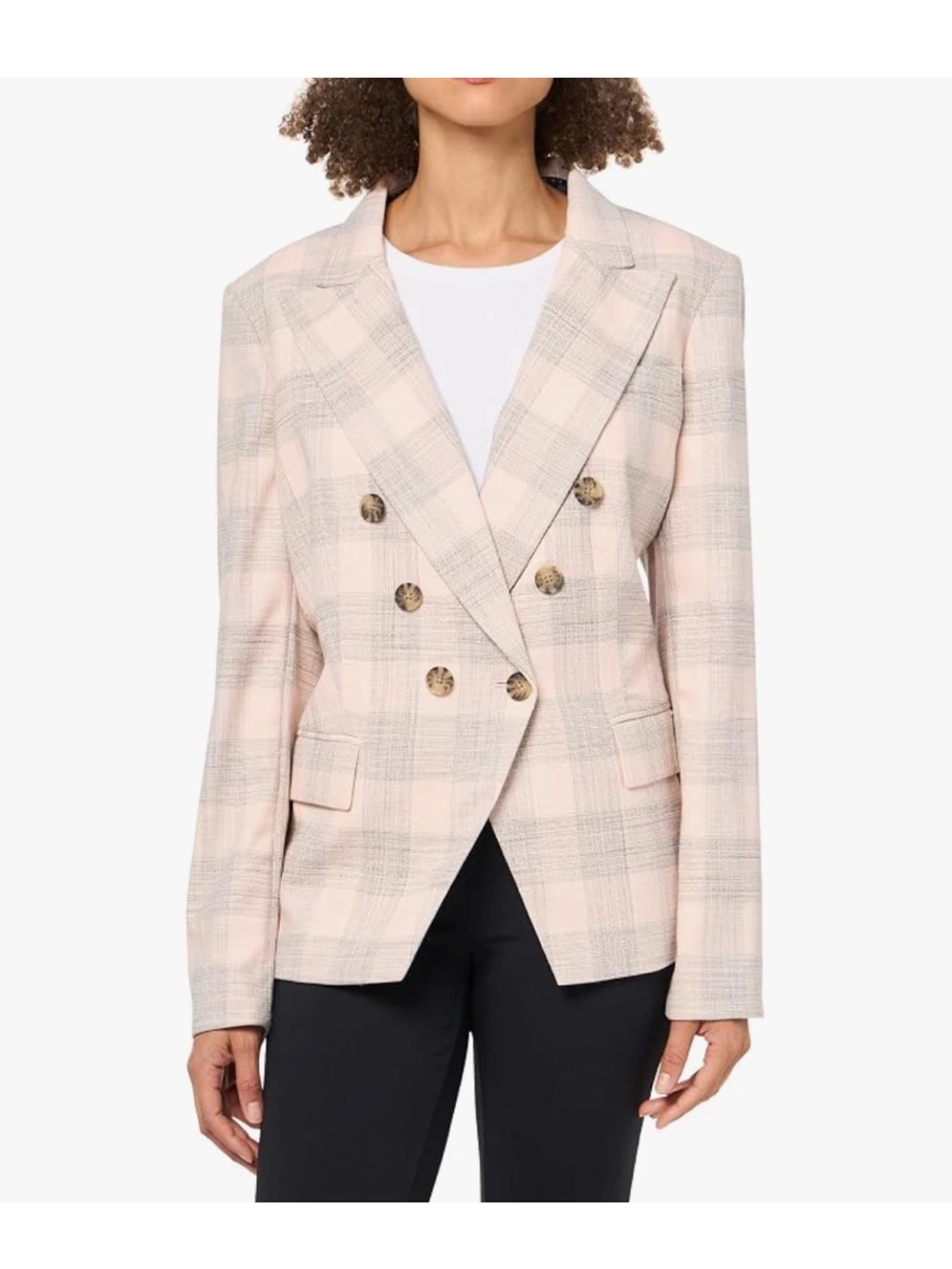 Tommy Hilfiger Pink Plaid Double-Breasted Blazer